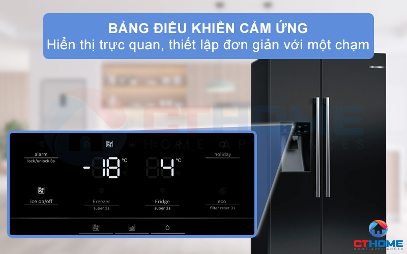Bảng điều khiển cảm ứng tùy chỉnh nhiệt độ và các cài đặt tủ lạnh