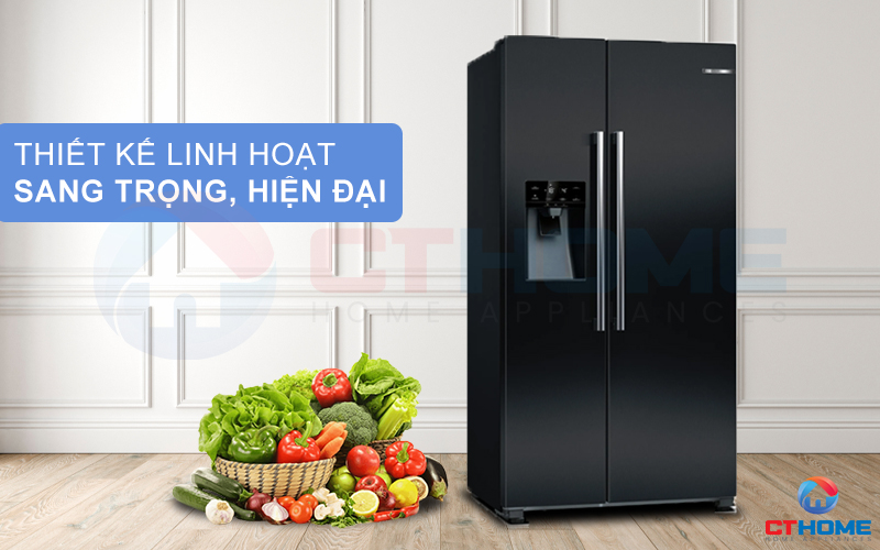 Tủ lạnh Bosch KAI93VBFP sở hữu thiết kế sang trọng với 2 cánh cửa tủ đi cùng gam màu đen sang trọng