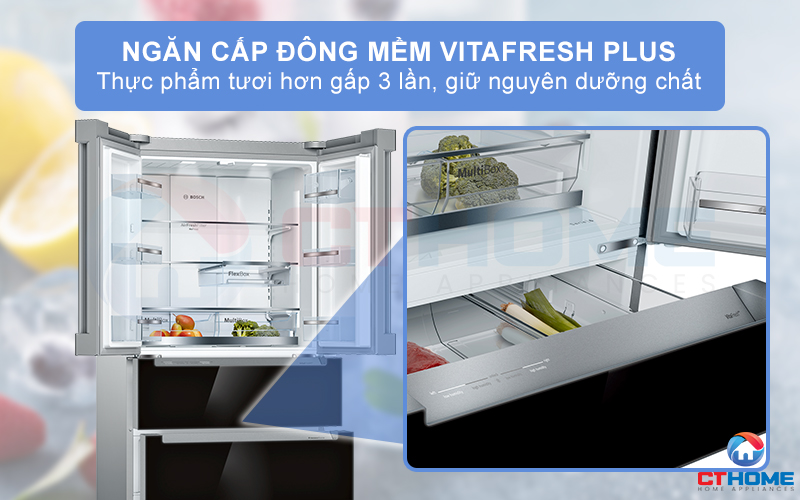 VitaFresh Pro là ngăn cấp đông mềm hiệu quả nhất của các dòng tủ lạnh cao cấp của Bosch