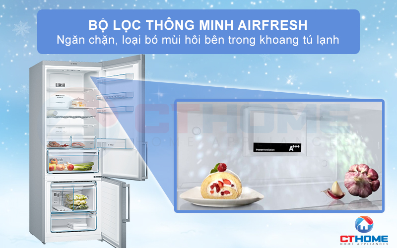 Bộ lọc AiFresh ngăn chặn và loại bỏ mùi hôi ám bên trong tủ lạnh