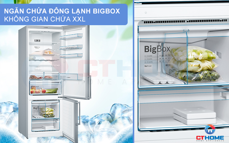 Ngăn chứa đông lạnh Big Box giúp tủ có không gian để thực phẩm rộng hơn và sâu hơn