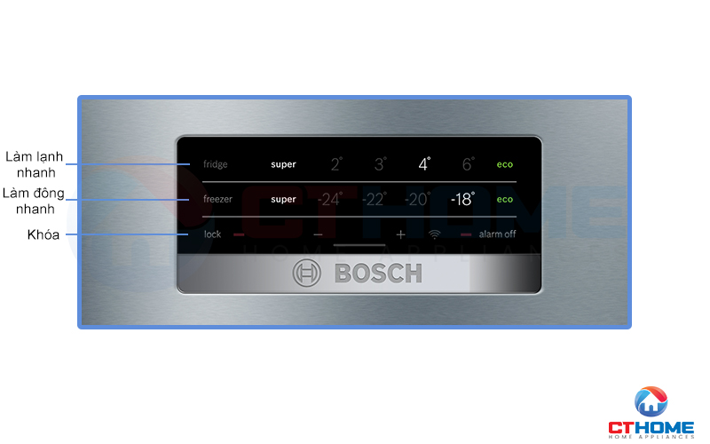Tủ lạnh Bosch được trang bị các tùy chọn chế độ khác nhau kèm theo tín hiệu âm báo mỗi khi người dùng cài đặt
