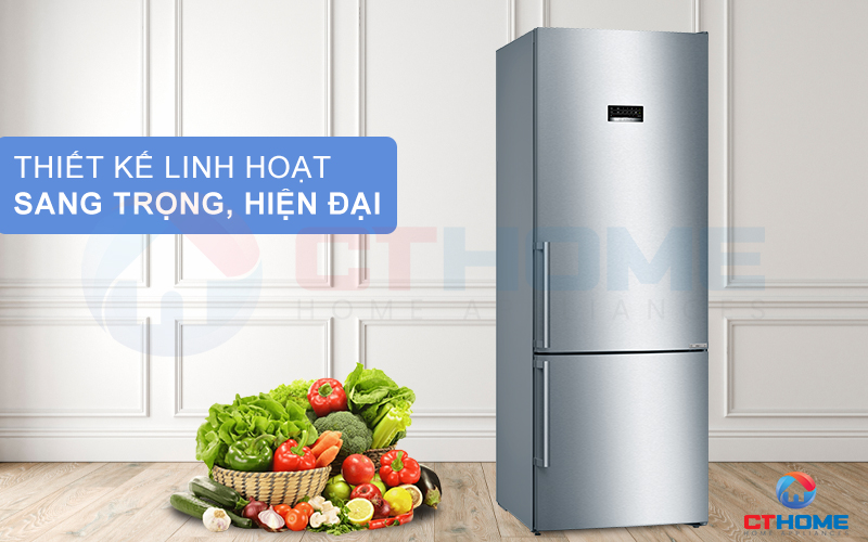 Tủ lạnh Bosch KGN56XI40J serie 4 có thiết kế sang trọng với gam màu xám inox