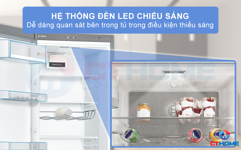 Bên trong khoang tủ được trang bị hệ thống đèn LED chiếu sáng đồng đều và không gây chói mắt