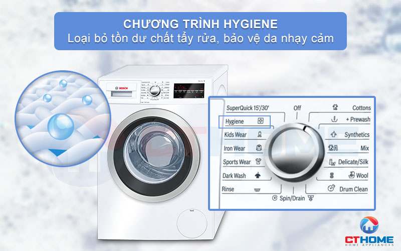 Tính năng Hygiene giặt diệt khuẩn và nấm mốc, bảo vệ da nhạy cảm