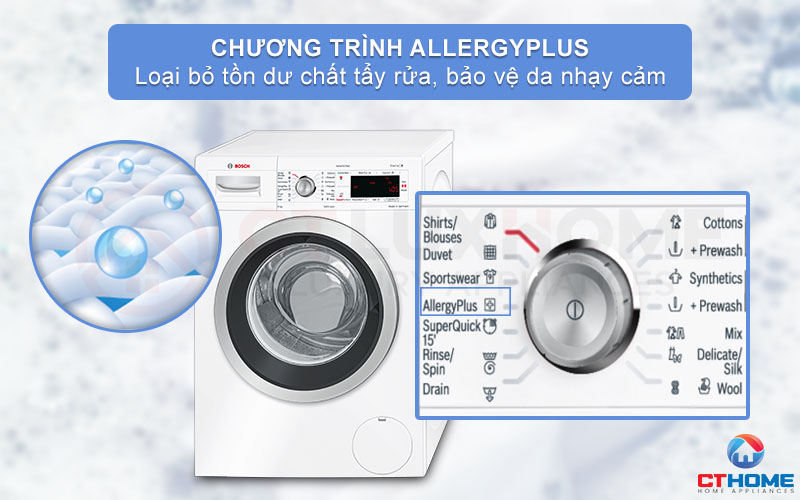 Chương trình AllergyPlus giúp giặt diệt khuẩn và nấm mốc