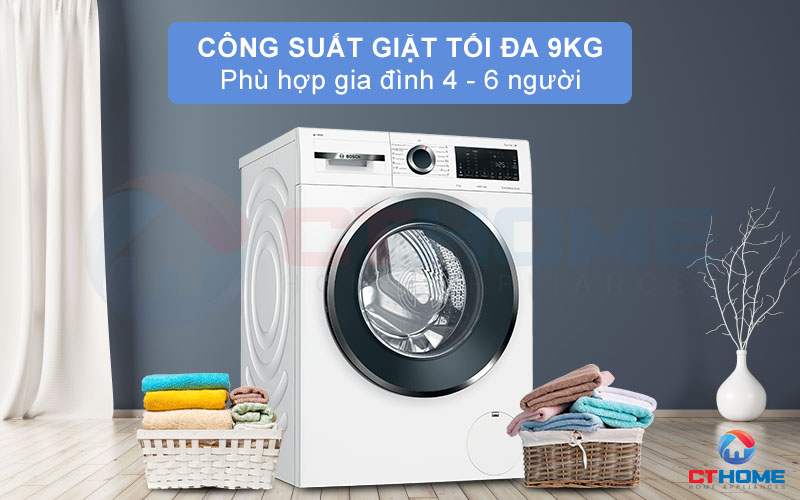 Máy giặt Bosch WGG244A0SG có thể giặt tối đa lên đến 9kg quần áo.