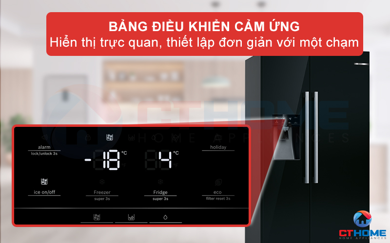 Bảng điều khiển cảm ứng tùy chỉnh nhiệt độ và các cài đặt tủ lạnh