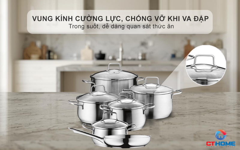 Vung kính cường lực, chống vỡ khi va đập -  Trong suốt, dễ dàng quan sát thức ăn