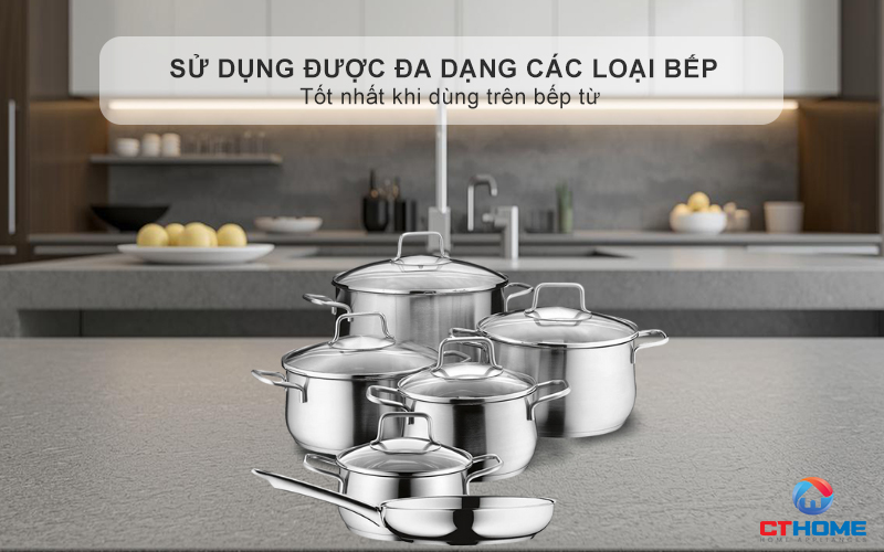 Sử dụng được đa dạng các loại bếp , tốt nhất khi dùng trên bếp từ