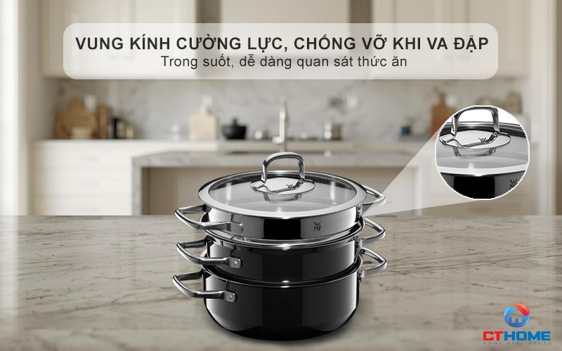 Vung kính cường lực, chống vỡ khi va đập -  Trong suốt, dễ dàng quan sát thức ăn