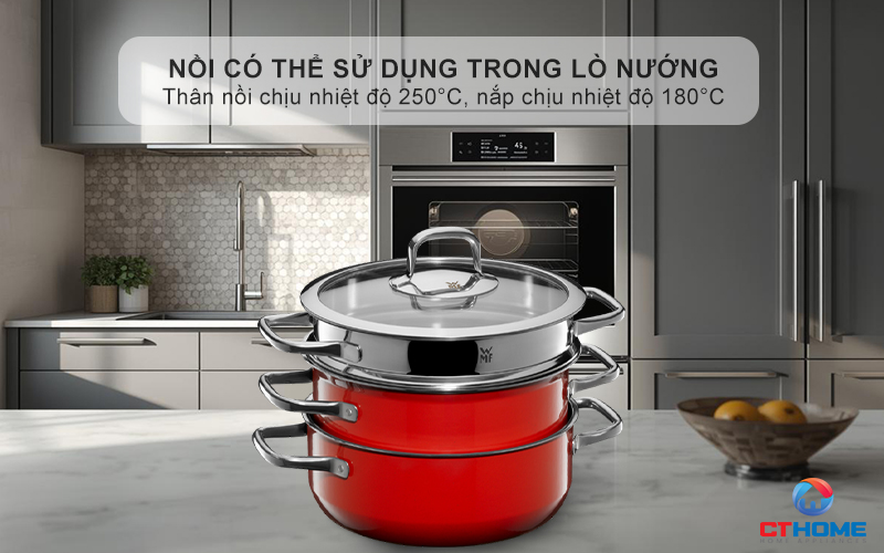 Nồi có thể sử dụng trong lò nướng - Thân nồi nhiệt độ lên đến 250°C, nắp chịu được nhiệt độ lên đến 180°C