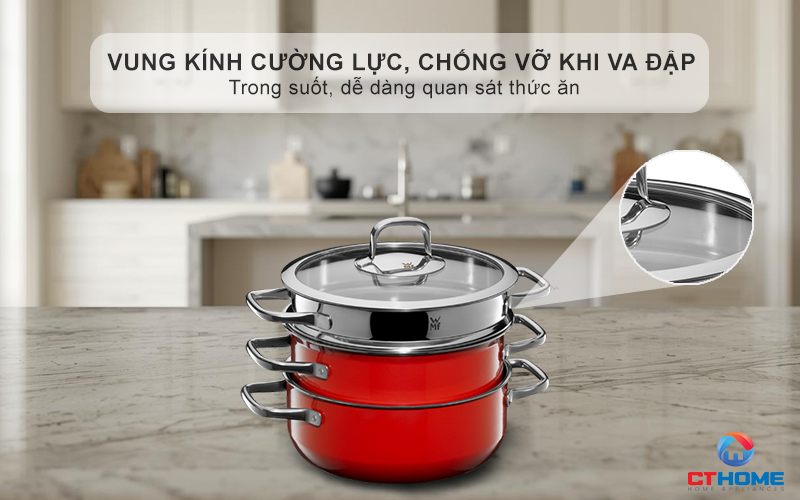 Vung kính cường lực, chống vỡ khi va đập -  Trong suốt, dễ dàng quan sát thức ăn