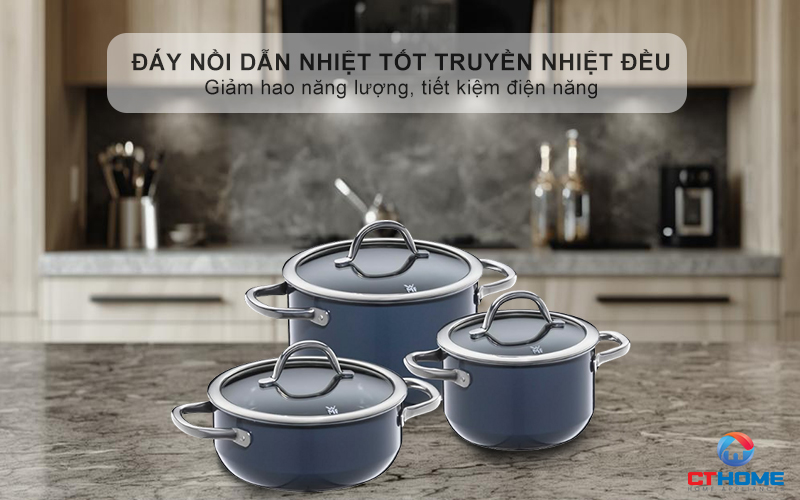 Đáy nồi dẫn nhiệt tốt truyền nhiệt đều khắp diện tích đáy nồi, giảm hao năng lượng