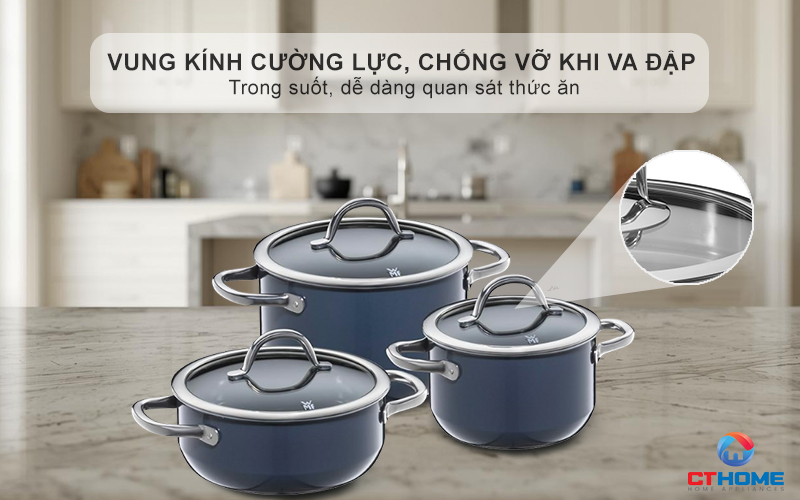 Vung kính cường lực, chống vỡ khi va đập -  Trong suốt, dễ dàng quan sát thức ăn