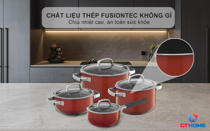 Chất liệu thép Fusiontec không gỉ -  Sáng bóng dẫn từ, giữ nhiệt tốt nhất