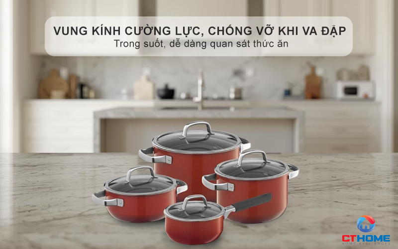 Vung kính cường lực, chống vỡ khi va đập -  Trong suốt, dễ dàng quan sát thức ăn