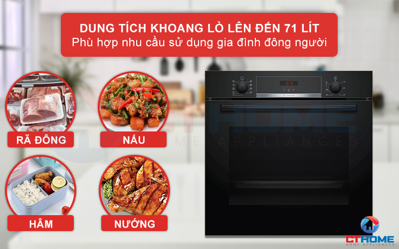 Dung tích nướng 71 lít phù hợp cho gia đình đông thành viên