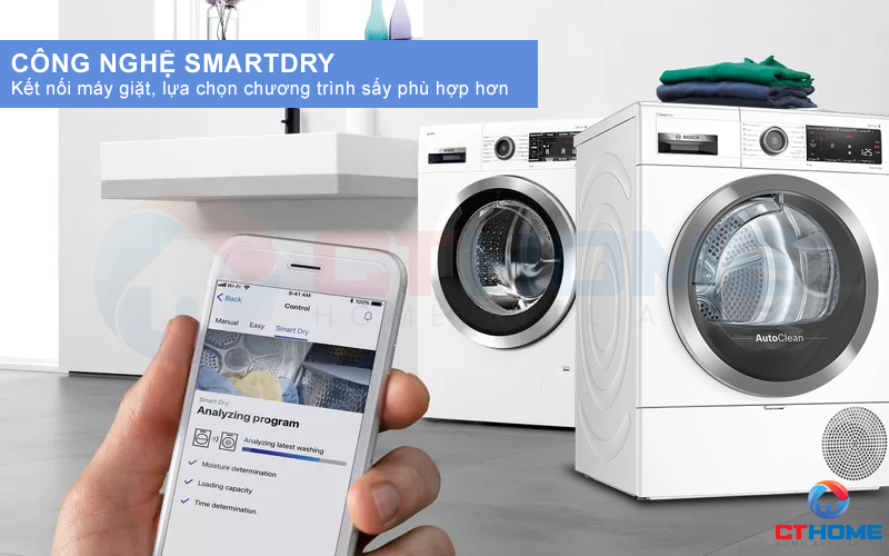 Kết nối máy giặt thông qua công nghệ SmartDry để lựa chọn chương trình sấy phù hợp