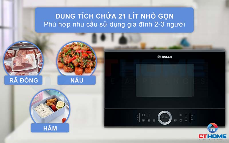 Dung tích lò vi sóng 21 lít phù hợp sử dụng cho gia đình 2-3 thành viên