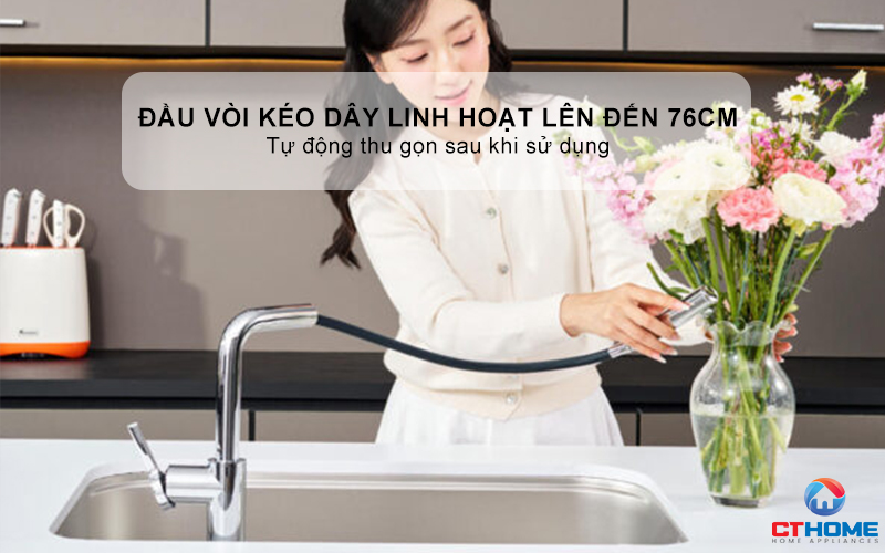 VÒI RỬA BÁT DÂY RÚT KONOX NÓNG LẠNH LUMO SMART CHROME  LUMOSMARTCHROME 3