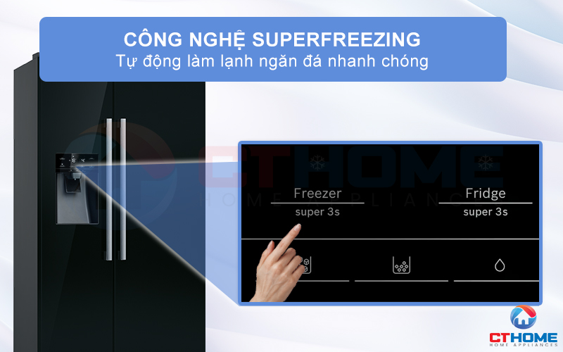 Công nghệ SuperFreezing giúp tự động làm lạnh nhanh ngăn đá