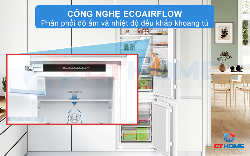 Công nghệ EcoAirflow: Phân phối độ ẩm và nhiệt độ đều khắp khoang tủ