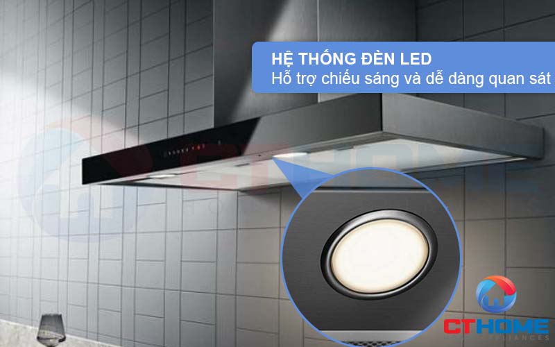 Hệ thống đèn LED hỗ trợ chiếu sáng, dễ dàng quan sát căn bếp khi sử dụng