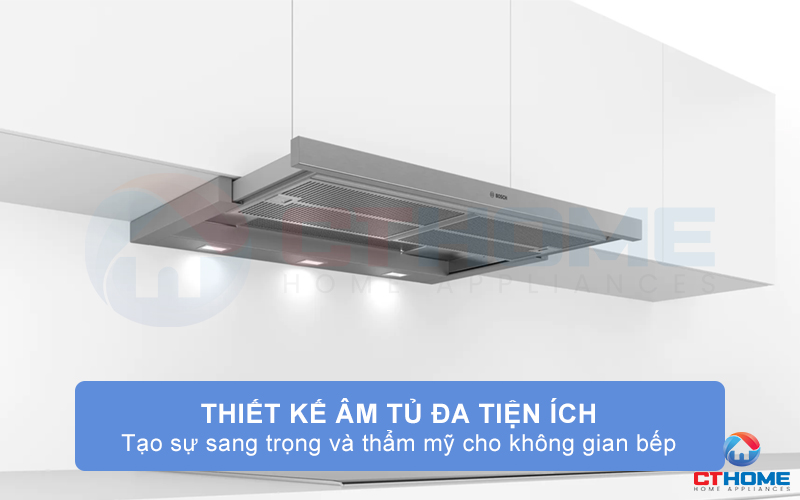 Máy hút mùi âm tủ Bosch DFS097A51B được cấu tạo để dễ dàng tích hợp vào tủ bếp