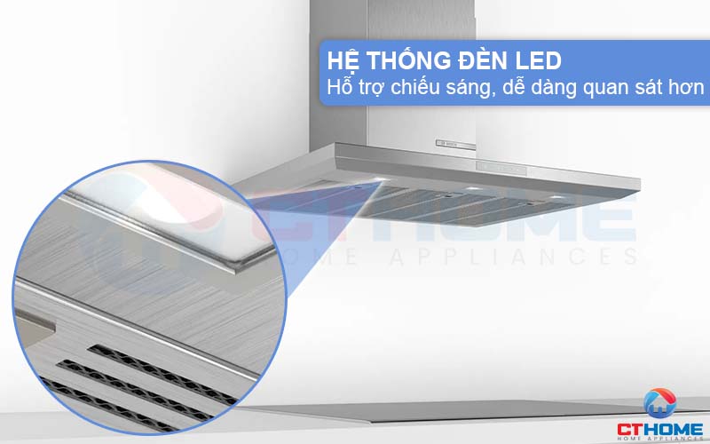 Hệ thống đèn LED hỗ trợ chiếu sáng, quan sát dễ dàng khu vực bếp