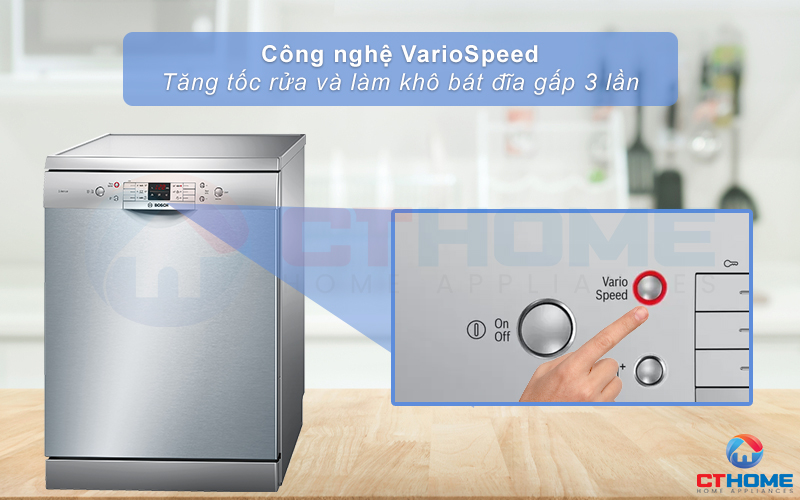 Tính năng VarioSpeed giúp tăng tốc và tối ưu thời gian rửa bát