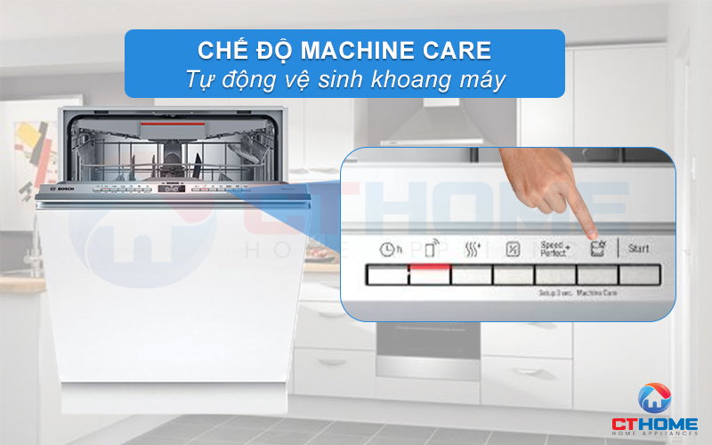 Kích hoạt Machine Care để vệ sinh tự động khoang máy rửa bát