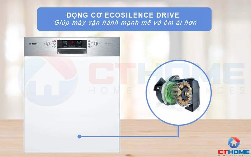 Động cơ EcoSilence hiện đại giúp máy rửa bát Bosch SMI46MS03E hoạt động nhịp nhàng