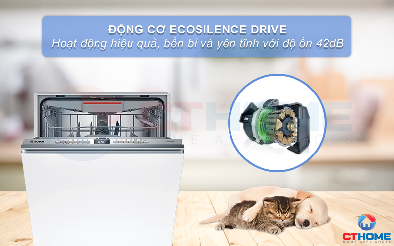 Máy rửa bát Bosch SMV4ECX14E sở hữu động cơ êm ái EcoSilence Drive