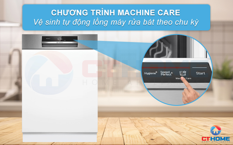 Lựa chọn tính năng Machine Care khi cần vệ sinh máy rửa bát