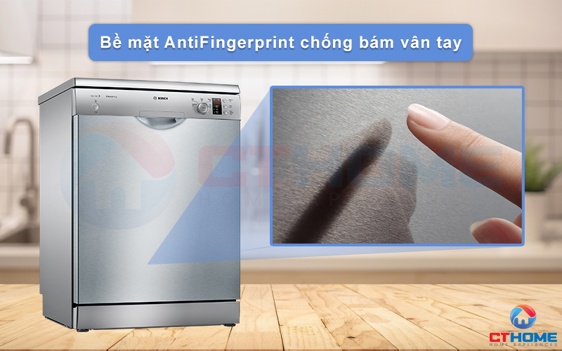 Bề mặt inox chống bám vân tay của máy rửa bát Bosch SMS25EI00G