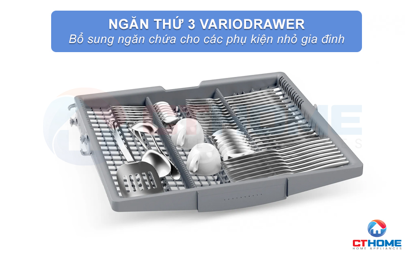 Ngăn chứa thứ 3 VarioDrawer ở trên cùng giúp đựng các vật dụng nhỏ