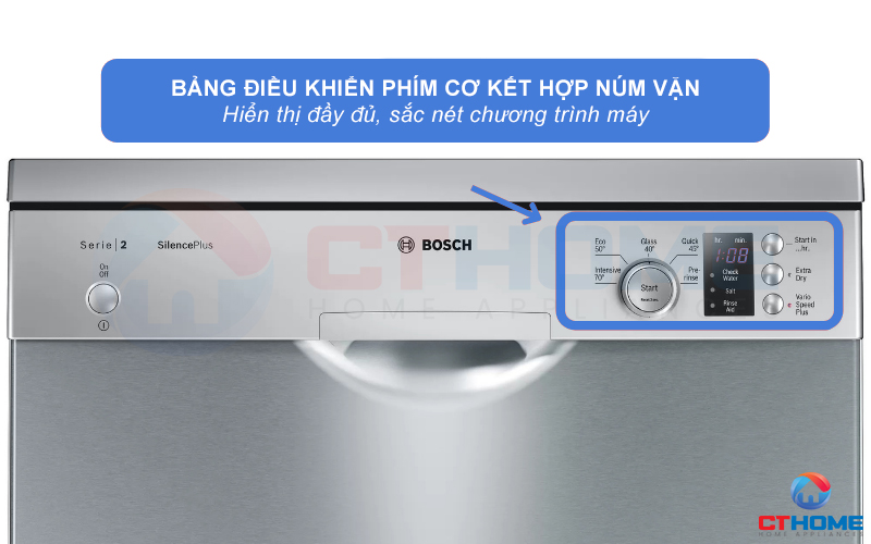 Bảng điều khiển kết hợp phím cơ và núm vặn, màn hình LED rõ ràng, sắc nét, dễ dàng theo dõi