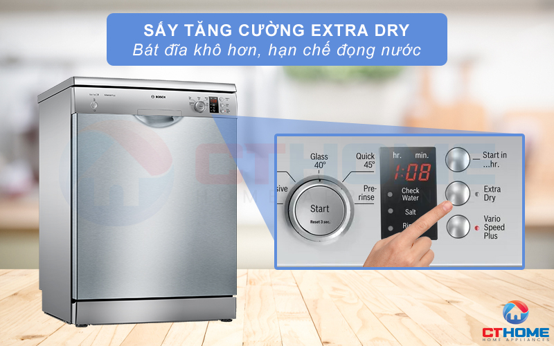 Tính năng sấy tăng cường Extra Dry trên máy rửa chén Bosch SMS25EI00G