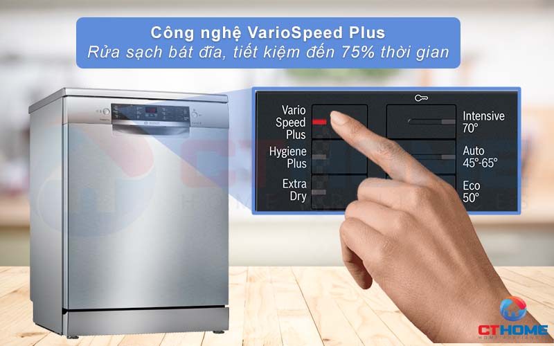 Tính năng VarioSpeed Plus sẽ giúp làm tăng tốc độ rửa, tiết kiệm 75% thời gian