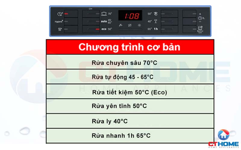 Tùy chọn đa dạng với 6 chương trình rửa cơ bản theo từng nhu cầu