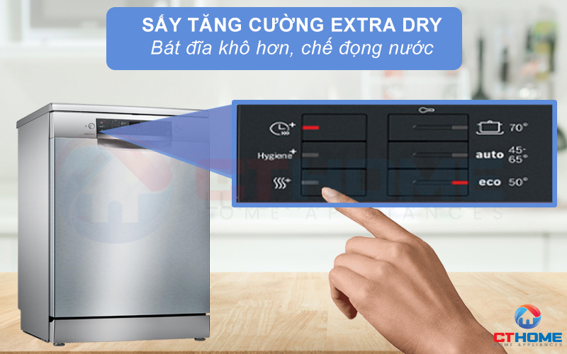 Sấy tăng cường Extra Dry giúp bát đĩa khô hơn