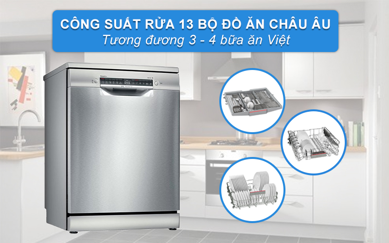 Dung tích rửa lớn, công suất rửa 13 bộ đồ ăn phù hợp gia đình 4-6 người