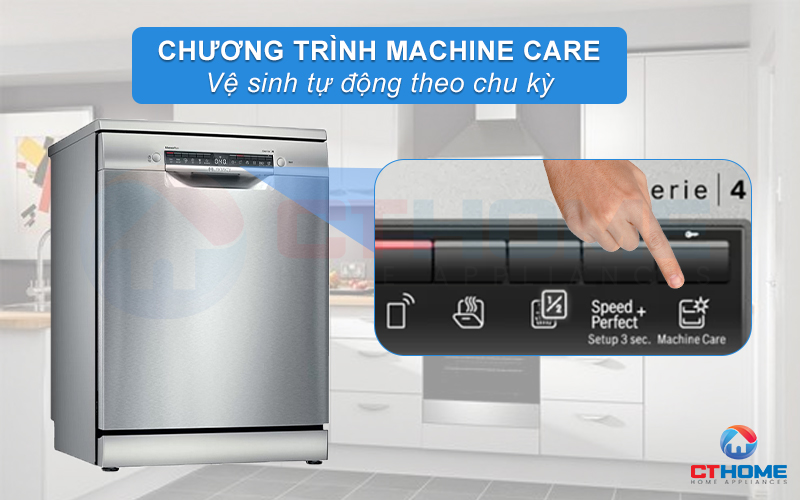 Vệ sinh tự động máy rửa bát với tính năng Machine Care