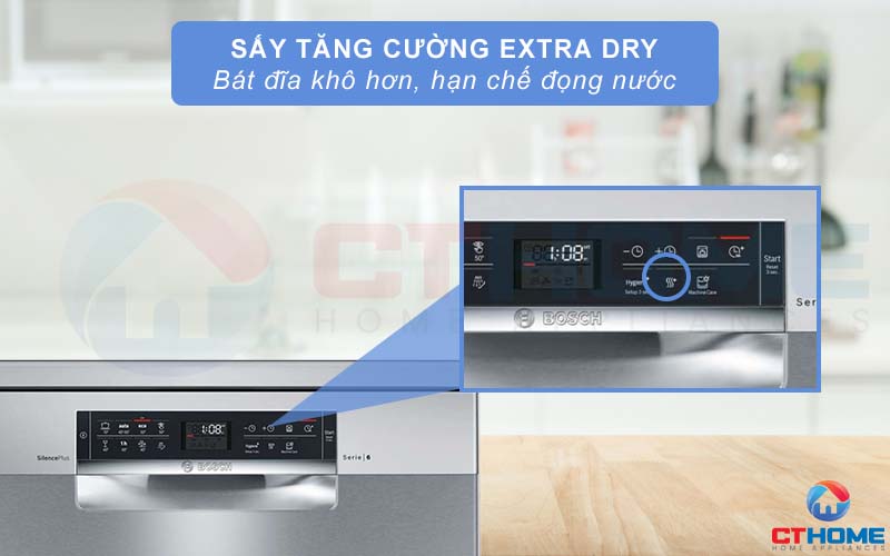 Tính năng sấy tăng cường Extra Dry trên máy rửa chén SMS68II07E Serie 6