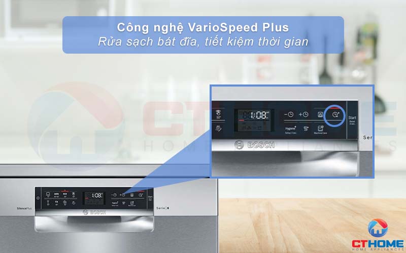 Tính năng VarioSpeed Plus giúp giảm thời gian rửa bát