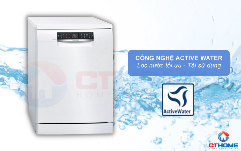 Công nghệ ActiveWater tối ưu lượng nước rửa cho từng chu kỳ của Máy rửa bát Bosch SMS68TW06E