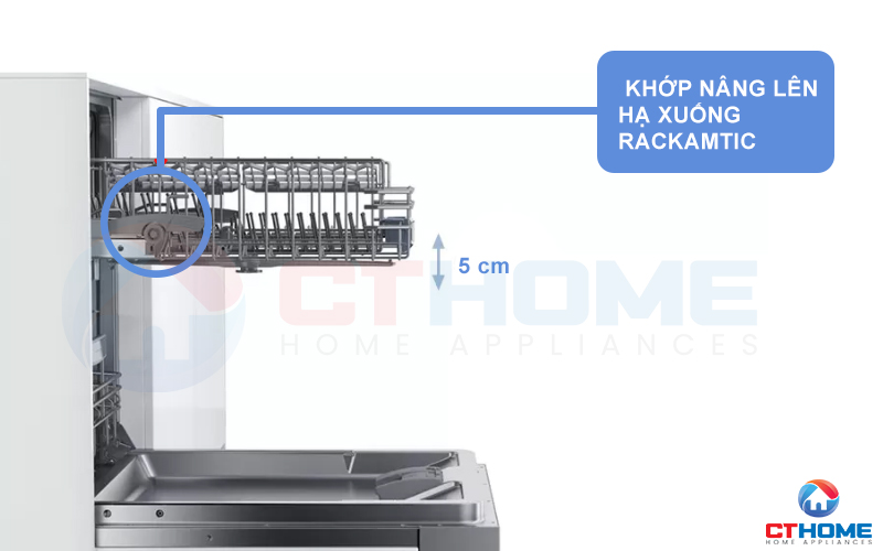 Hệ thống Rackmatic nâng hạ giàn rửa lên xuống, tối ưu không gian chứa.