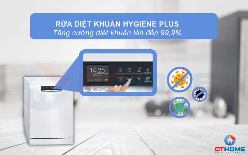 Tính năng Hygiene Plus rửa nước nóng diệt khuẩn bát đĩa