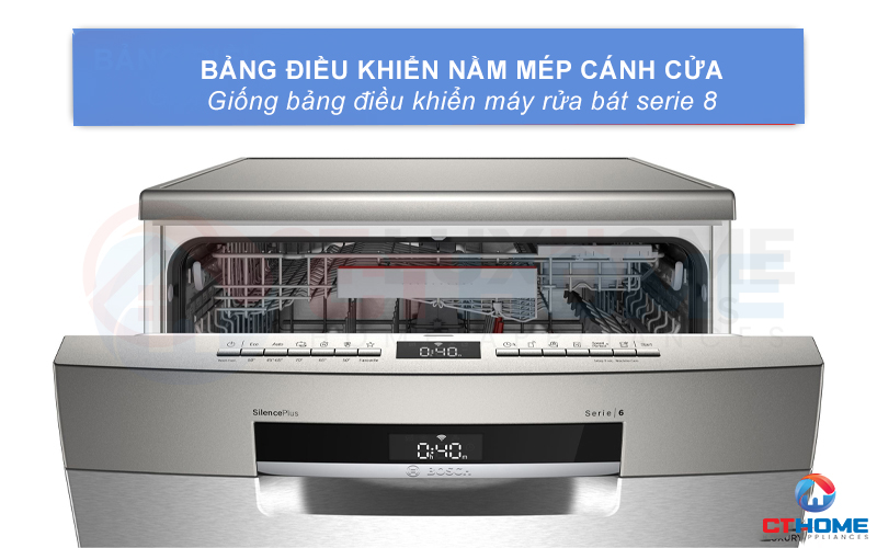 Vị trí bảng điều khiển máy rửa bát độc lập SMS6EDI06E giống máy rửa bát Bosch serie 8.